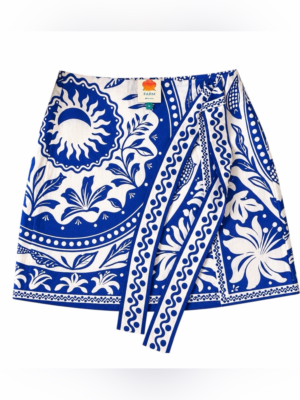 FARM Rio Ocean Scarf Blue Wrap Mini Skirt – Size Medium – NWT